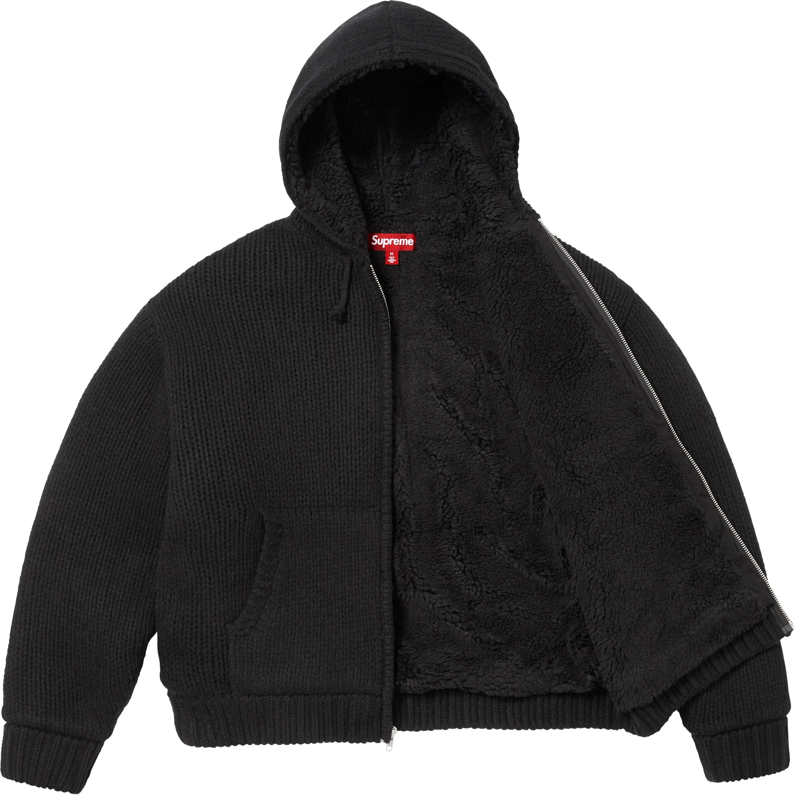 Faux Shearling Lined Zip Up Hooded Sweater view 9